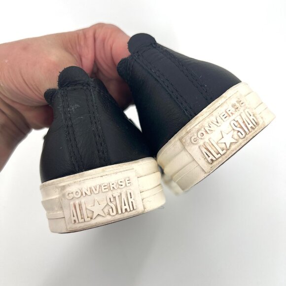 Converse Frilly Thrills Black Leather Sneakers With Scalloped Edge & Gold Eyelet - Picture 5 of 10